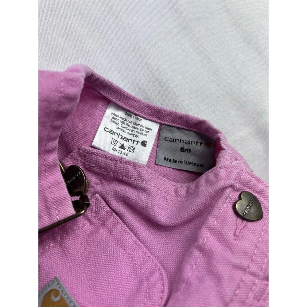 Carhartt Overalls Girls 6 Months Pink Canvas Bibs Pockets Heart Hardware Canvas